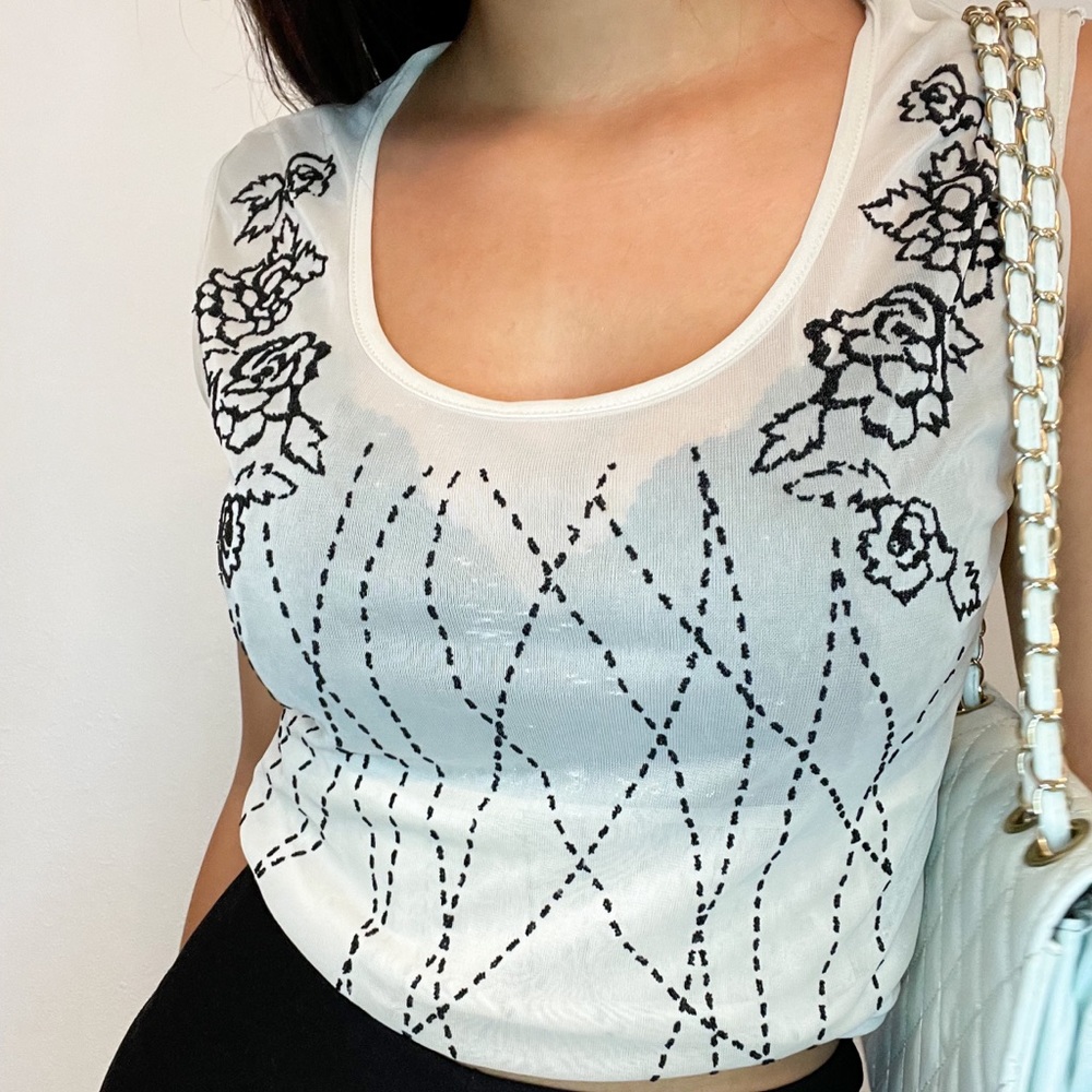 Vintage embroidered sheer mesh top